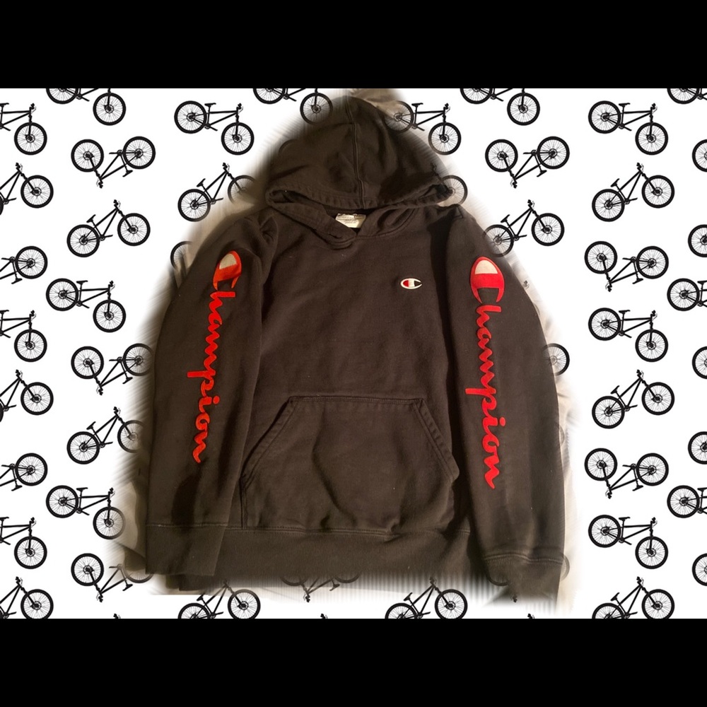 Champion Black Boy's Embroidered Logo Hoodie Size Large pre owned